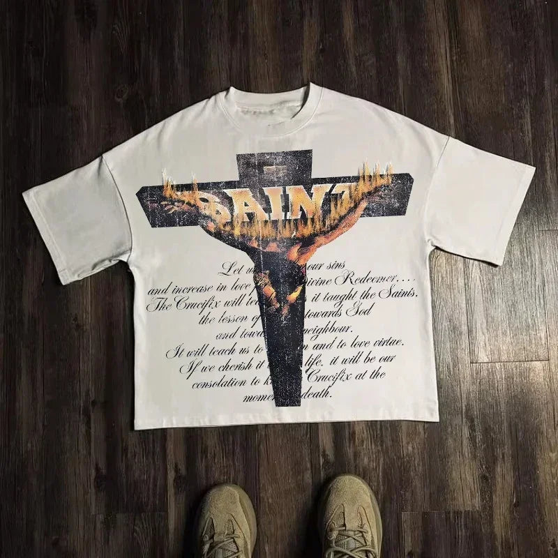 Camiseta Estampada Geométrica de Algodón Unisex