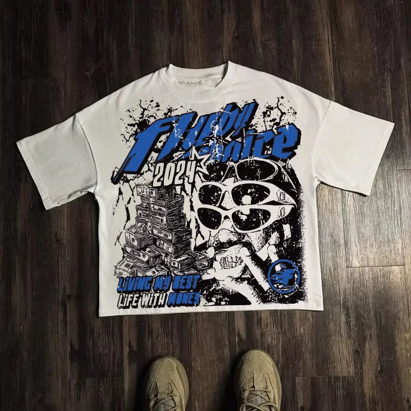 Camiseta Estampada Geométrica de Algodón Unisex