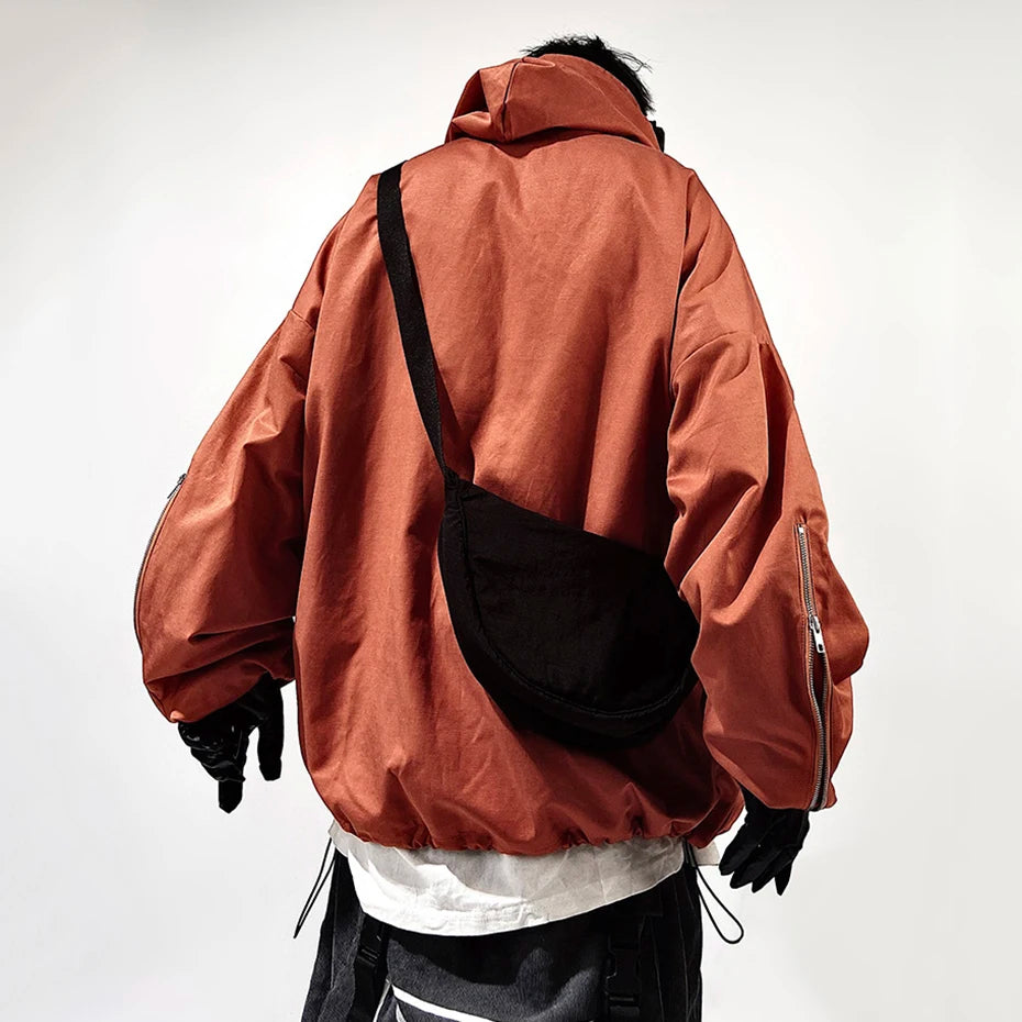 Chaqueta Cargo con Capucha Bolsillos Cremallera Techwear Hip Hop Oversize Hombre