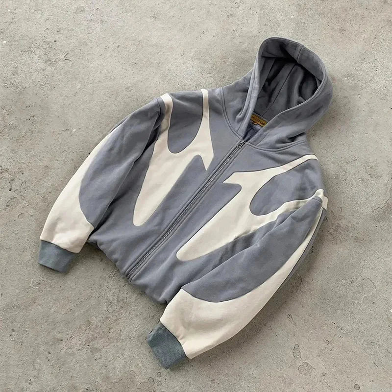 Sudadera con Cremallera Estampada de Diablo Estilo Retro Unisex