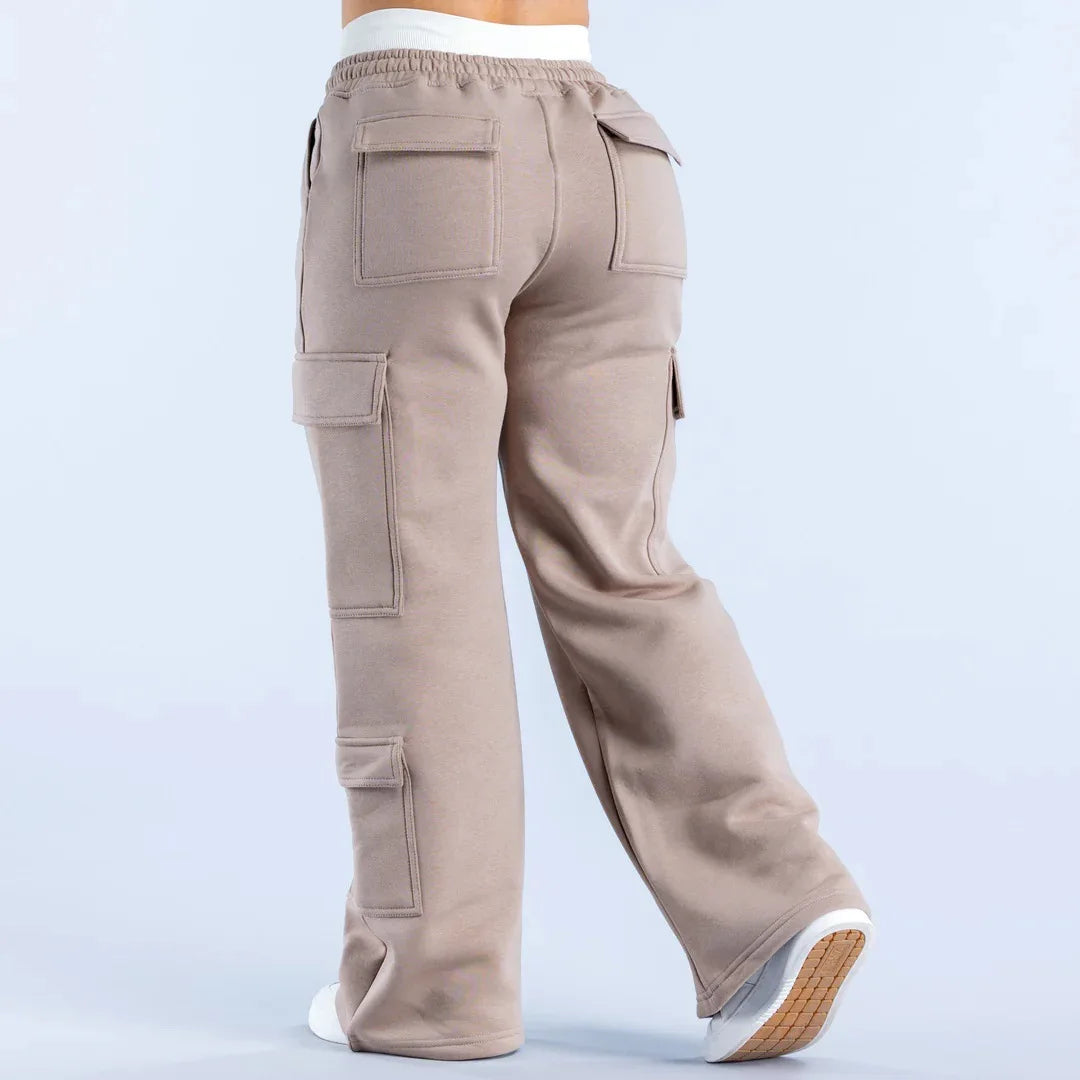 Pantalones Cargo Mujer Pierna Ancha Cintura Elástica Bolsillos Grandes Casual Y2K