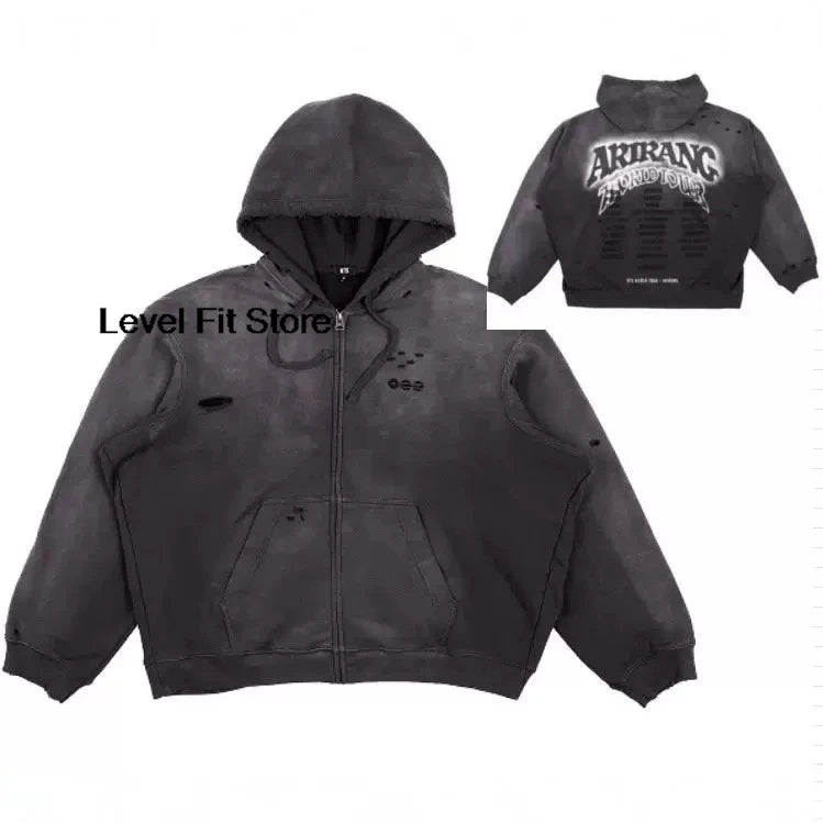 Sudadera con Capucha Estampada Retro Lavada Unisex