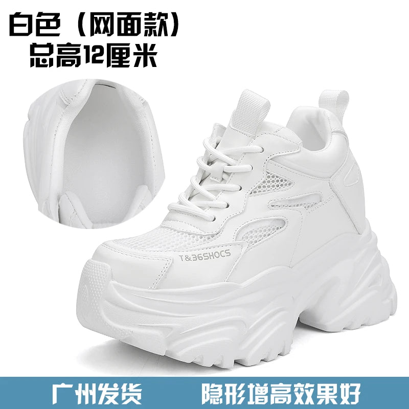 Zapatillas Chunky Mujer Piel Auténtica Plataforma Ligera Costura Altura Interna 8-14cm