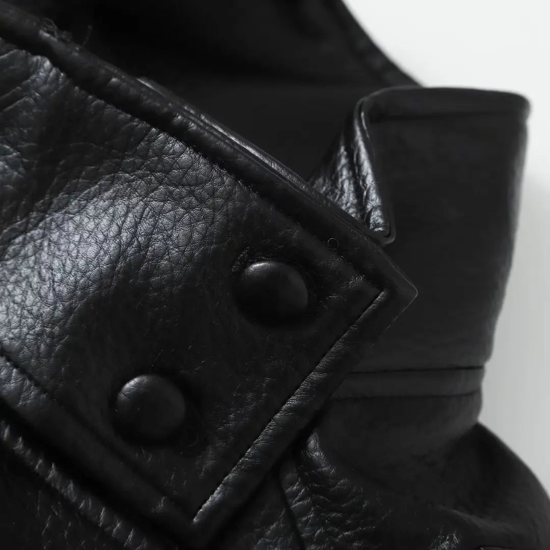 Chaqueta de Cuero Casual Chic Negra Manga Larga Botones Elástica Oversize Mujer