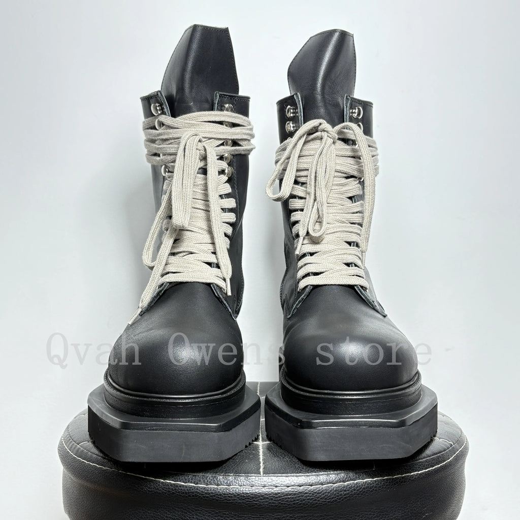 Botas de Cuero Hombre Plataforma Cordones Cremallera Tacón Alto Estilo Callejero