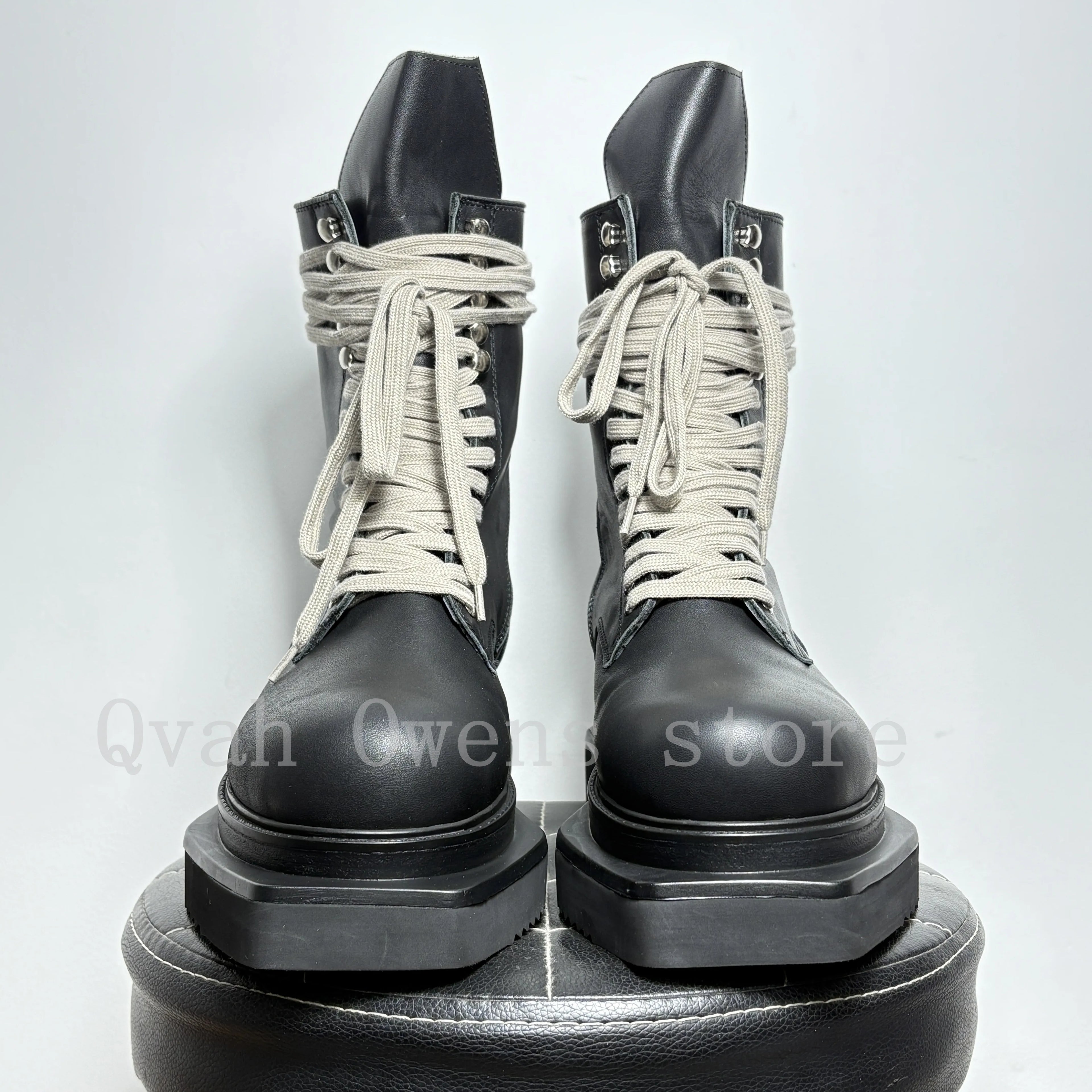 Botas de Cuero Hombre Plataforma Cordones Cremallera Tacón Alto Estilo Callejero