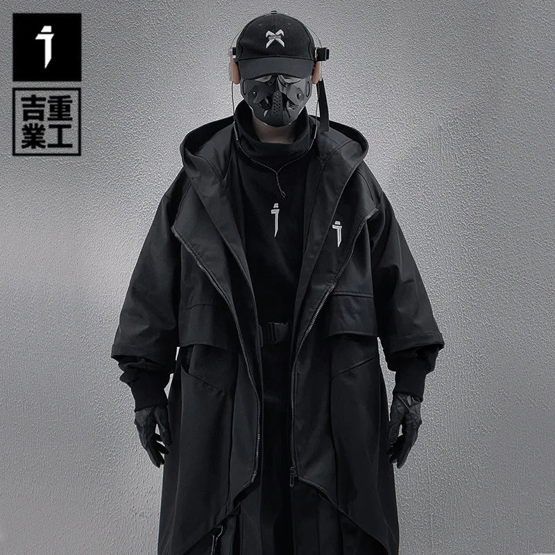 Chaqueta Cortavientos con Capucha Media Manga Suelta Techwear Hombre Primavera
