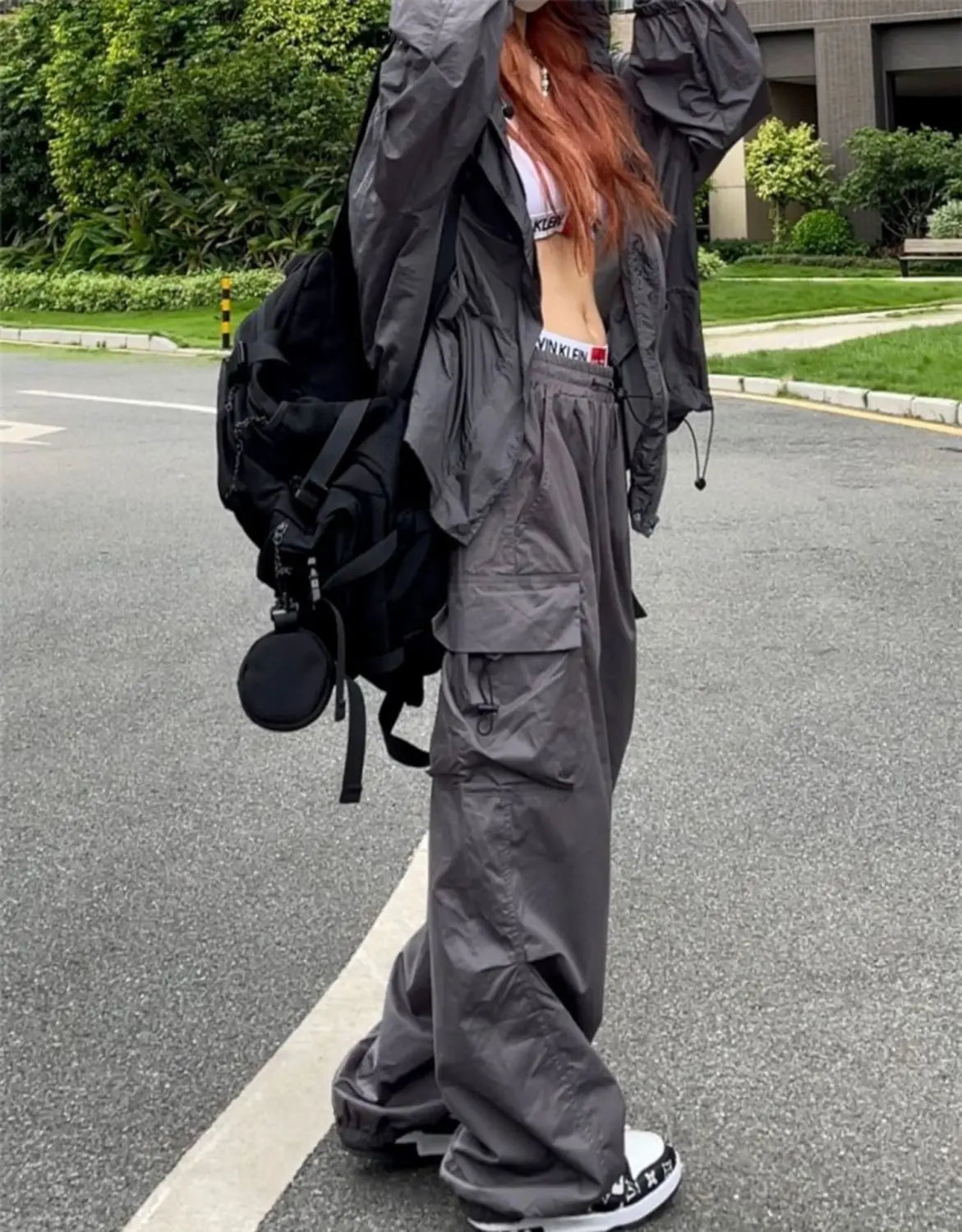 Pantalones Cargo Mujer Y2K Streetwear Bolsillos Oversize Pierna Ancha Harajuku