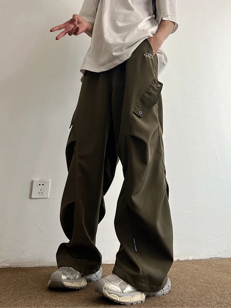 Pantalones Cargo Paracaídas Techwear Hombre Pierna Ancha Secado Rápido Streetwear Sueltos Oversize
