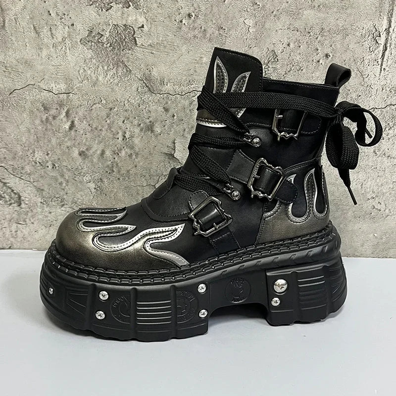 Botas Hombre Cuero Auténtico Plataforma Interior Puntera Redonda Cordones Invierno