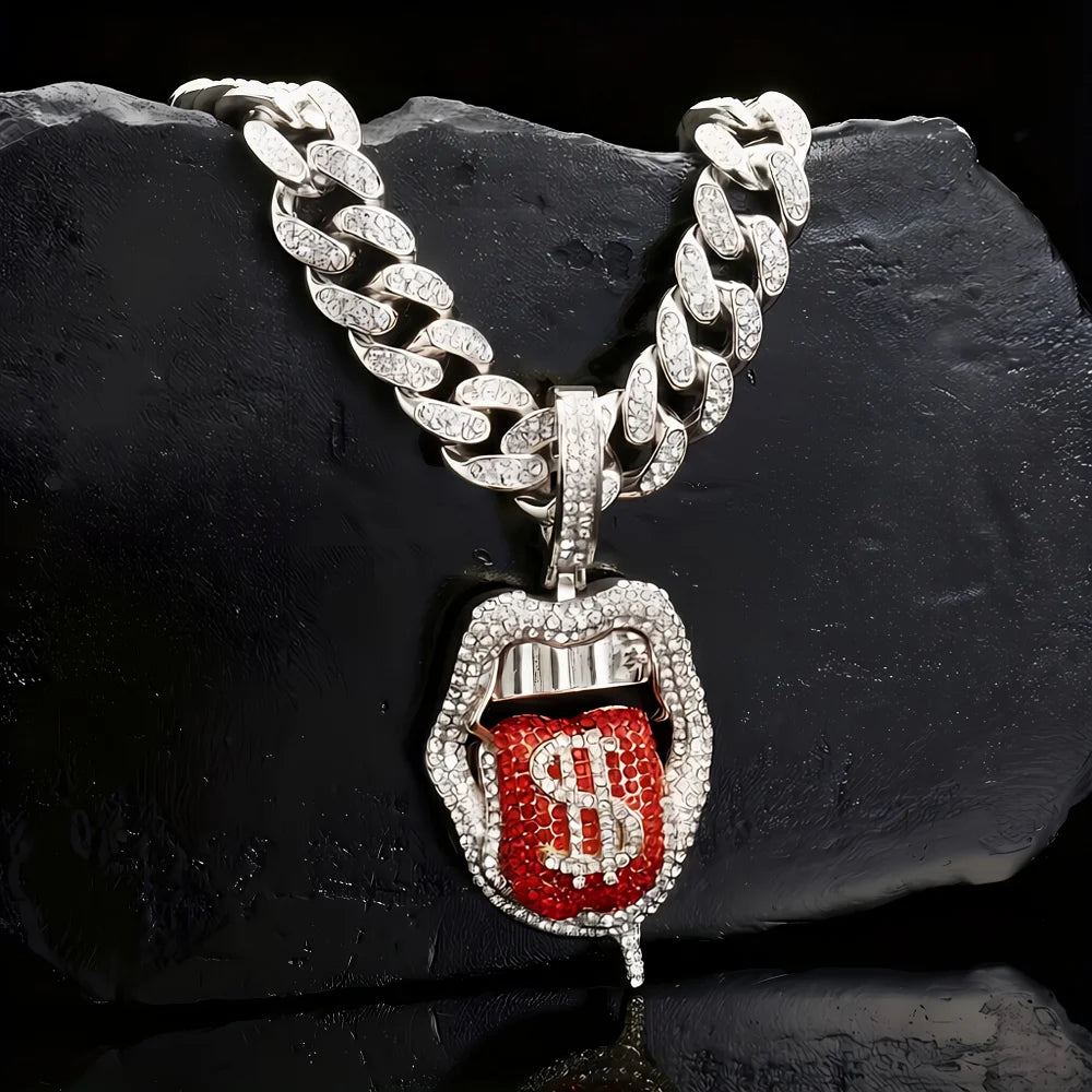 Collar Colgante Dólar Ice Out Chapado en Circonita Hip Hop Unisex