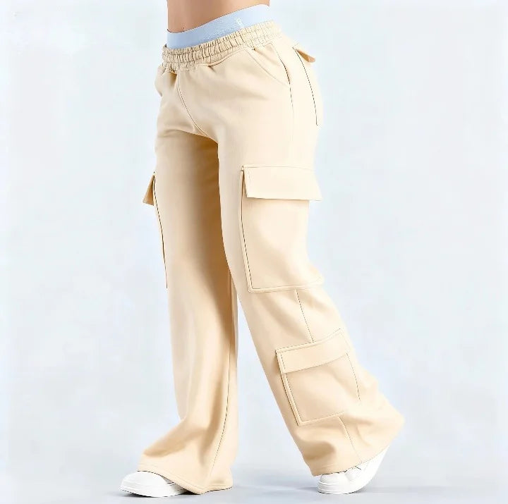 Pantalones Cargo Mujer Pierna Ancha Cintura Elástica Bolsillos Grandes Casual Y2K