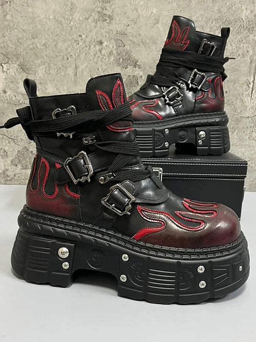 Botas Hombre Cuero Auténtico Plataforma Interior Puntera Redonda Cordones Invierno