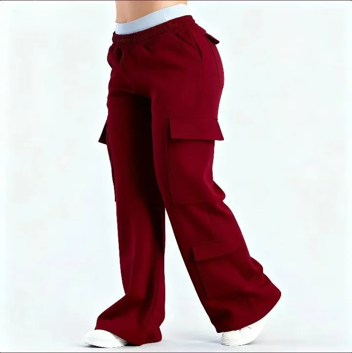 Pantalones Cargo Mujer Pierna Ancha Cintura Elástica Bolsillos Grandes Casual Y2K