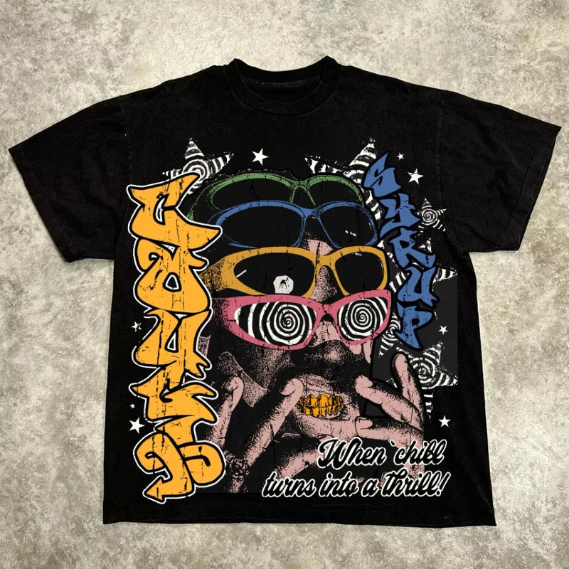 Camiseta Estampada Geométrica de Algodón Unisex