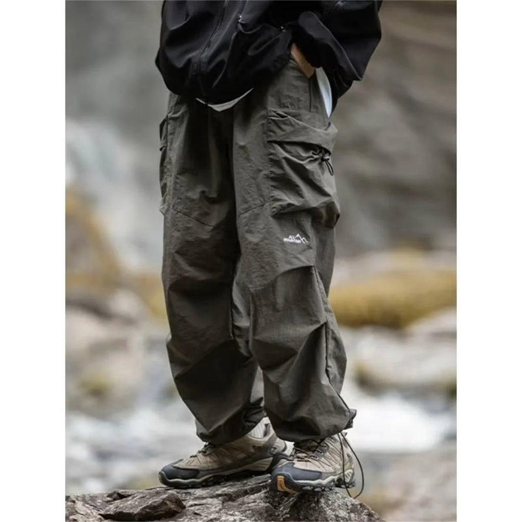 Pantalones Cargo Senderismo Vintage Bolsillos Impermeables Casual Pierna Ancha Hombre