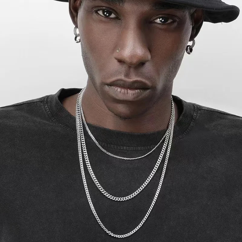 Collar Cubano Hip Hop de Acero Inoxidable Unisex para Fiesta