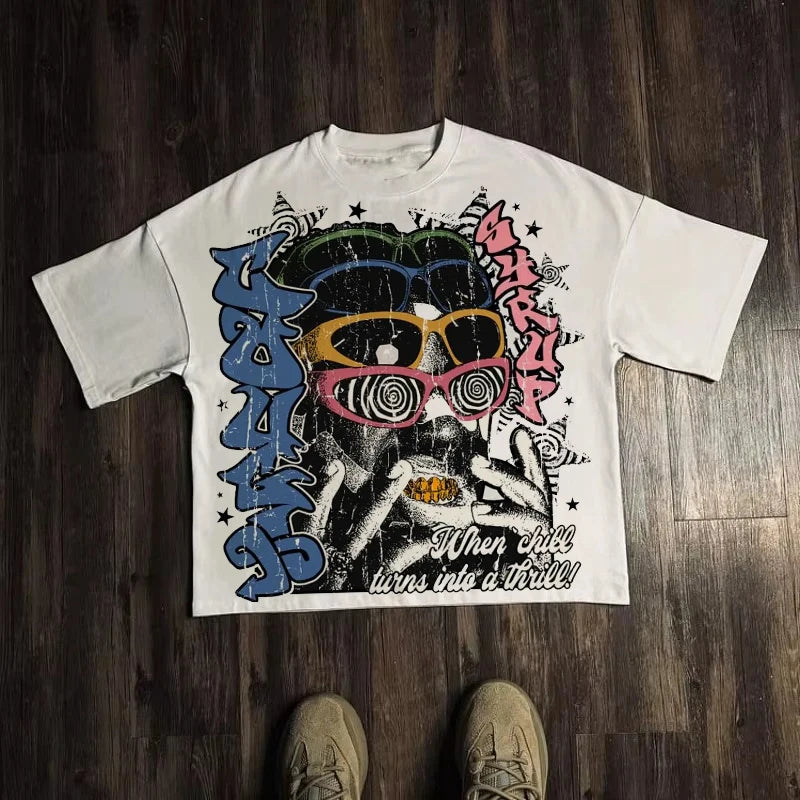 Camiseta Estampada Geométrica de Algodón Unisex