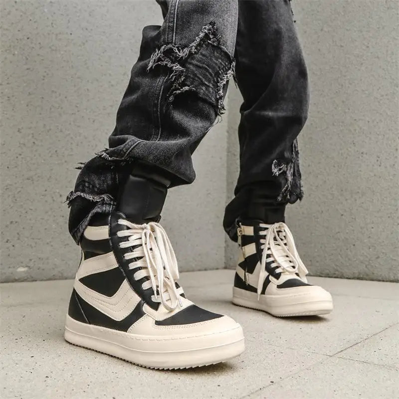 Zapatillas Deportivas Altas de Cuero con Cordones para Hombre