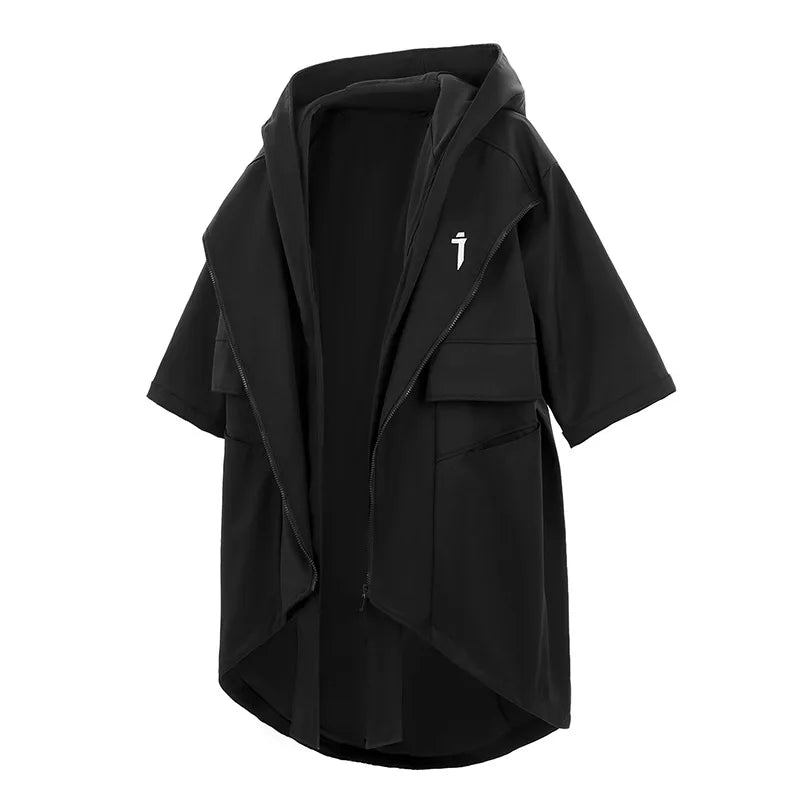 Chaqueta Cortavientos con Capucha Media Manga Suelta Techwear Hombre Primavera