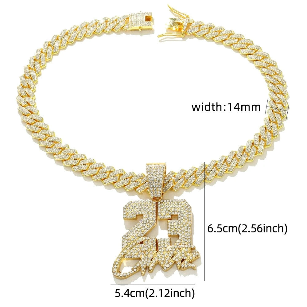 Collar Colgante Hombre Hip Hop Número 23 Cadena Cubana 13mm Aleación Iced Out