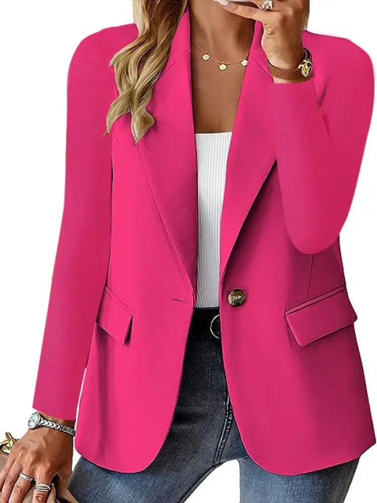 Blazer Oversize Mujer Botón Simple Solapa Manga Larga Sólido Casual Elegante Suelto