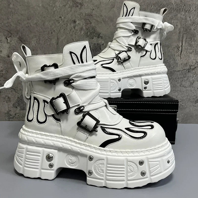 Botas Hombre Cuero Auténtico Plataforma Interior Puntera Redonda Cordones Invierno
