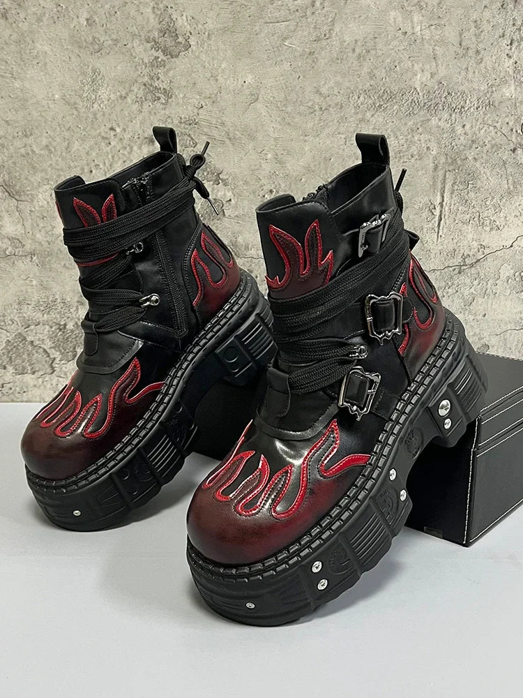 Botas Hombre Cuero Auténtico Plataforma Interior Puntera Redonda Cordones Invierno