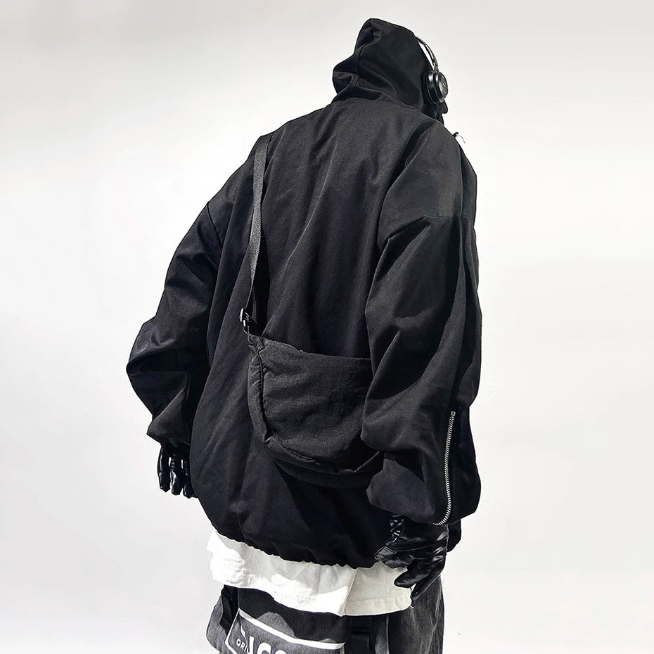 Chaqueta Cargo con Capucha Bolsillos Cremallera Techwear Hip Hop Oversize Hombre