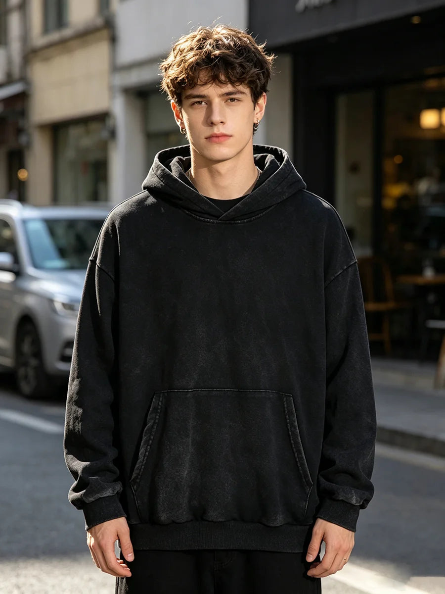 Sudadera Gótica con Capucha Estampado de Espinas Lavada al Ácido Algodón Suelto Hombre Otoño Invierno