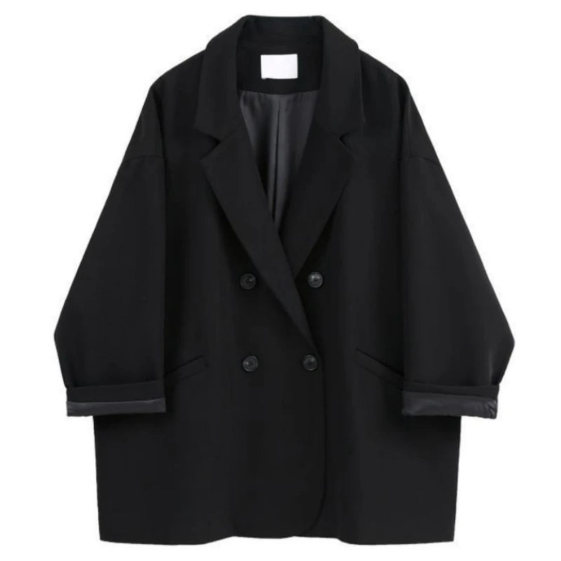 Blazer Oversize Mujer Traje Coreano Chic Negro Casual Abrigo Streetwear Chaqueta Suelta Sólida Estudiante