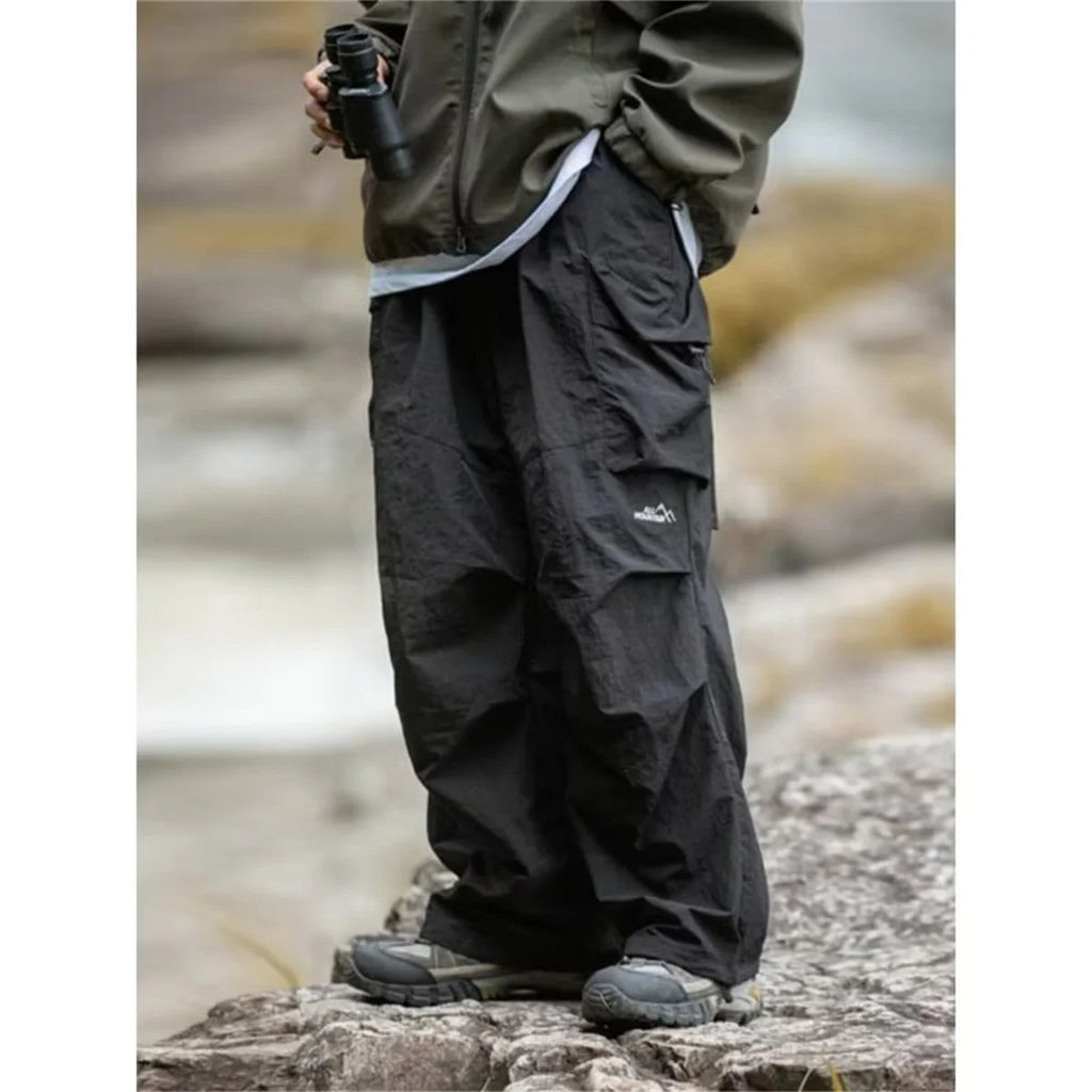 Pantalones Cargo Senderismo Vintage Bolsillos Impermeables Casual Pierna Ancha Hombre