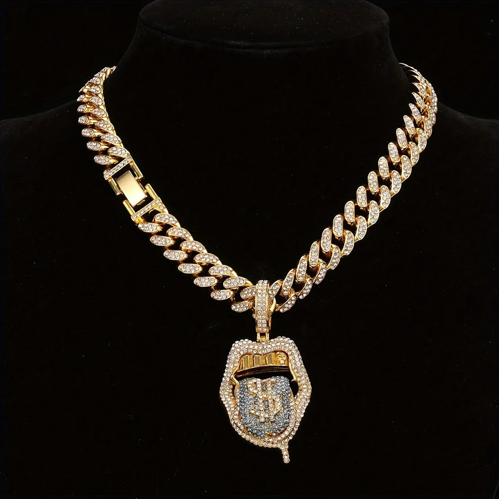 Collar Colgante Dólar Ice Out Chapado en Circonita Hip Hop Unisex