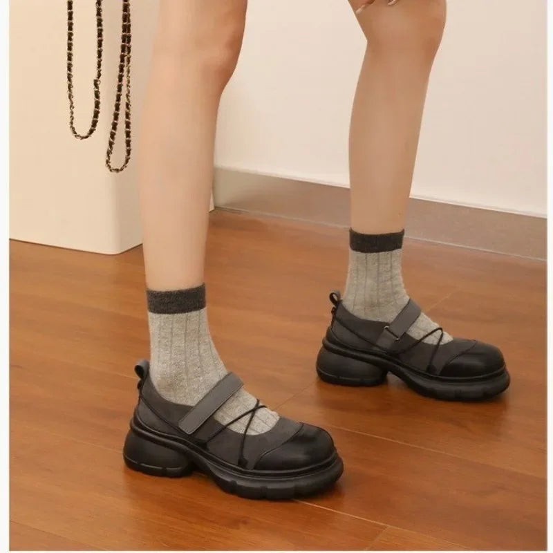 Zapatillas Plataforma Mujer Chunky Otoño Nudo Mariposa Mary Jane Casual