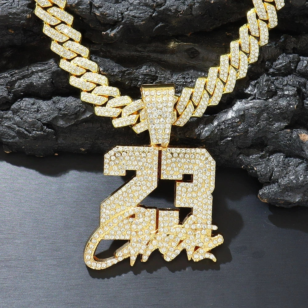 Collar Colgante Hombre Hip Hop Número 23 Cadena Cubana 13mm Aleación Iced Out