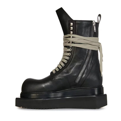Botas de Cuero Hombre Plataforma Cordones Cremallera Tacón Alto Estilo Callejero