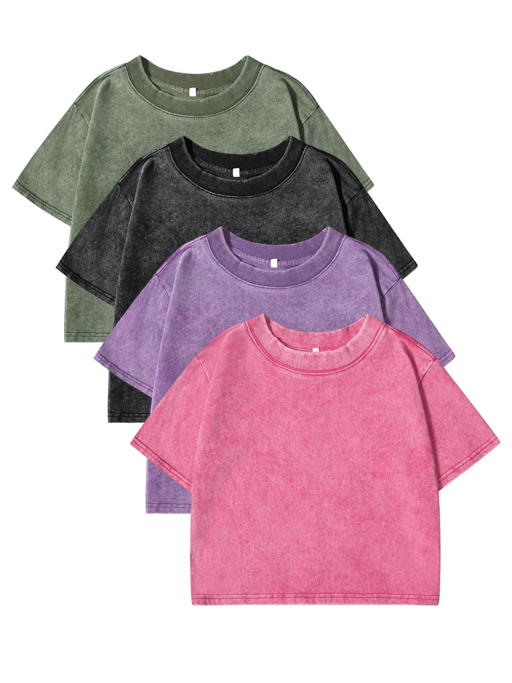 Camiseta Corta Mujer Algodón Lavado Cuello Redondo Manga Corta Y2K Verano