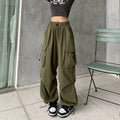 Pantalones Cargo Mujer Y2K Streetwear Bolsillos Oversize Pierna Ancha Harajuku