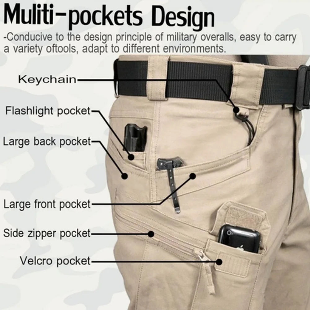 Pantalones Tácticos Cargo de Poliéster Impermeables con Bolsillos Múltiples para Hombre Talla Grande