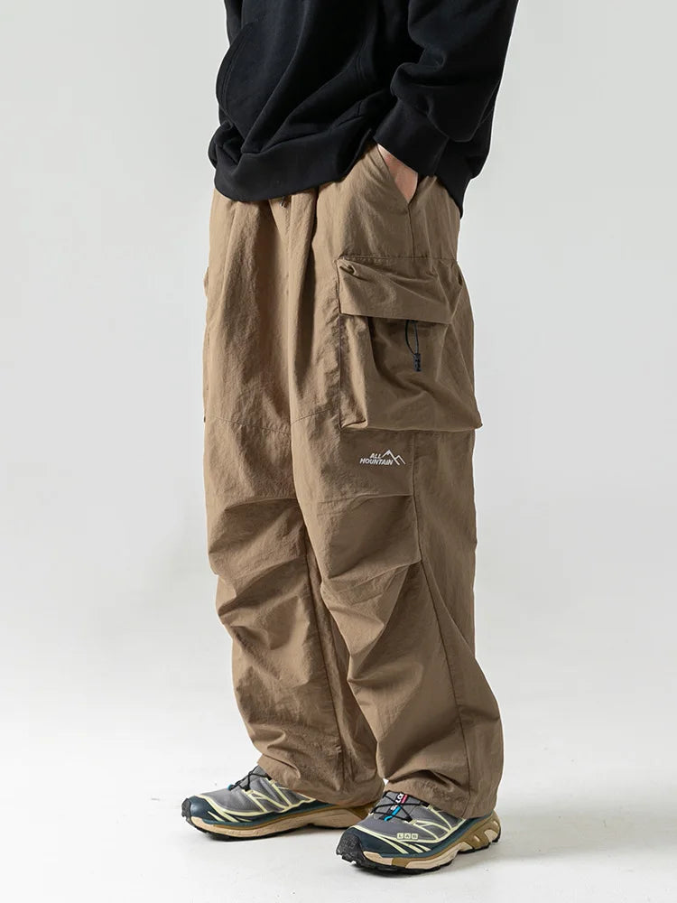 Pantalones Cargo Senderismo Vintage Bolsillos Impermeables Casual Pierna Ancha Hombre