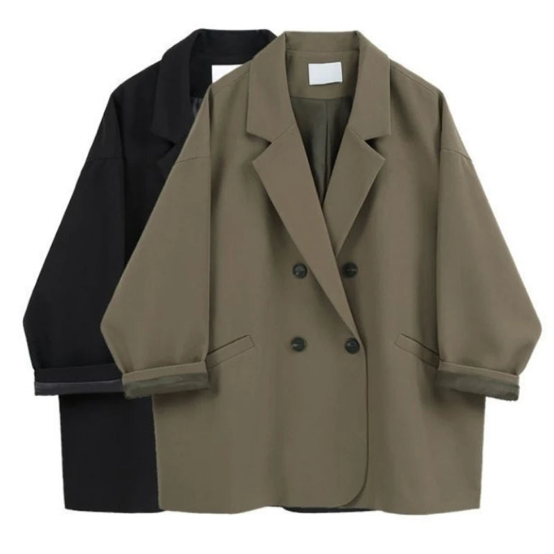 Blazer Oversize Mujer Traje Coreano Chic Negro Casual Abrigo Streetwear Chaqueta Suelta Sólida Estudiante