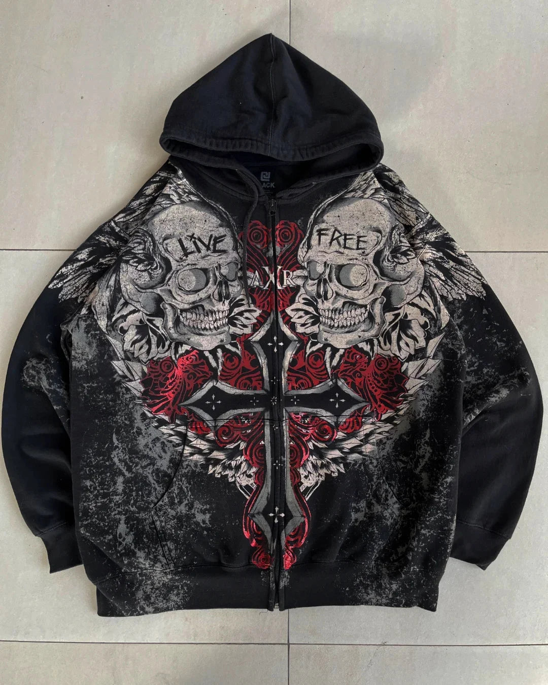 Sudadera con Capucha Y2K Estampado Explosiones Grafiti Hip Hop Cremallera Oversize Hombre