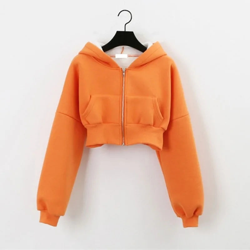 Sudadera Corta con Capucha Mujer Cremallera Bolsillos Streetwear Vintage Y2K Harajuku