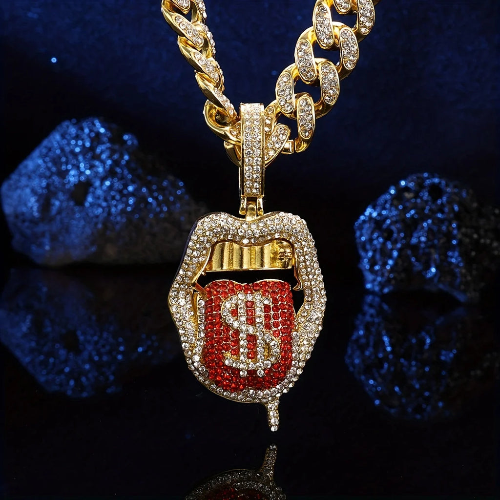 Collar Colgante Dólar Ice Out Chapado en Circonita Hip Hop Unisex