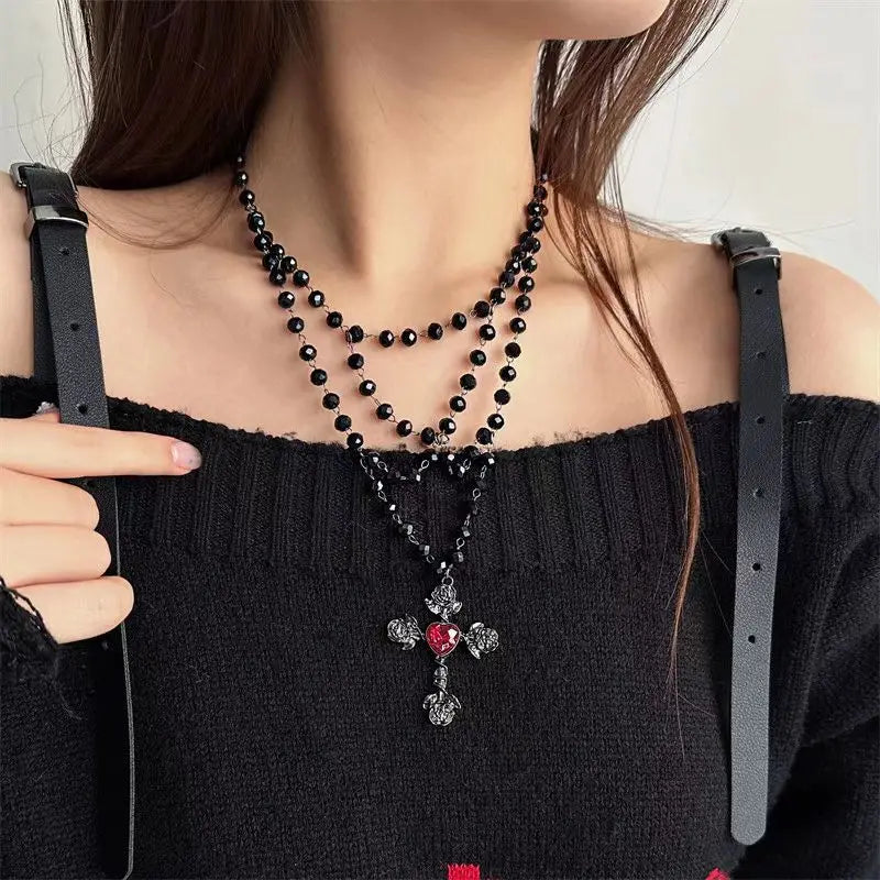 Collar Vintage Bohemio de Doble Capa con Cuentas de Flores para Mujer