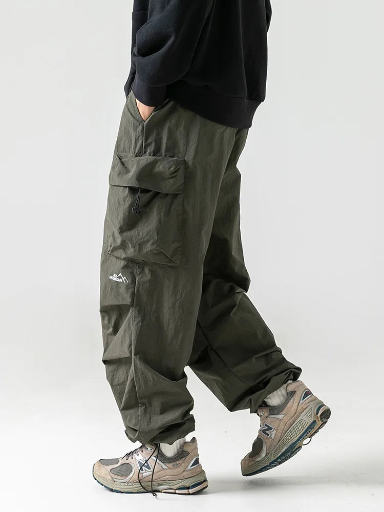 Pantalones Cargo Senderismo Vintage Bolsillos Impermeables Casual Pierna Ancha Hombre