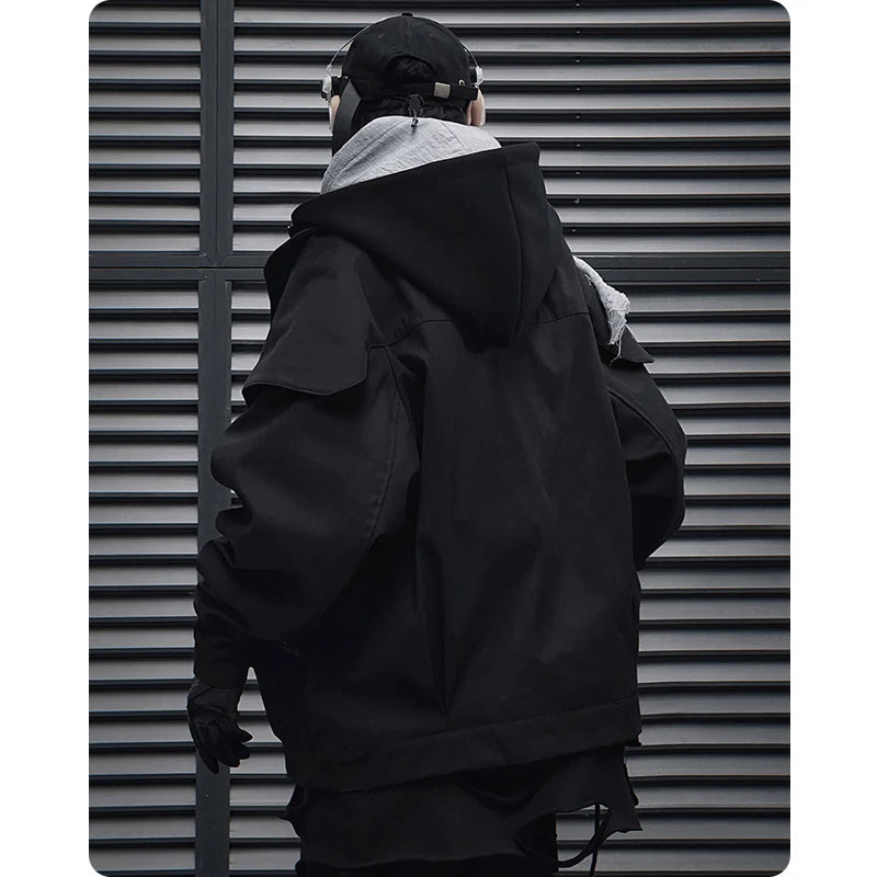 Chaqueta Cargo Táctica Techwear Efecto Dos Piezas Cortavientos Oversize Unisex