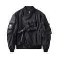 Chaqueta Bomber Gótica Dios de la Muerte Bolsillo Pecho Techwear Punk Hip Hop Táctica Oversize Hombre