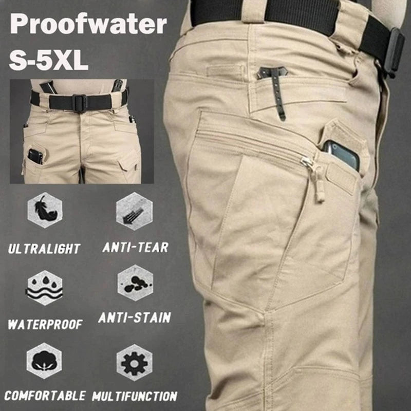 Pantalones Tácticos Cargo de Poliéster Impermeables con Bolsillos Múltiples para Hombre Talla Grande