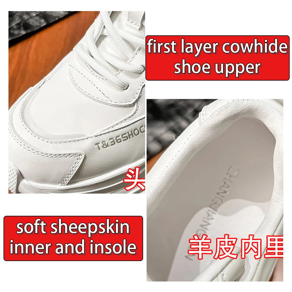 Zapatillas Chunky Mujer Piel Auténtica Plataforma Ligera Costura Altura Interna 8-14cm